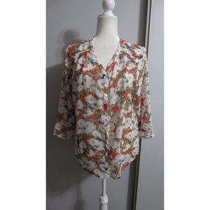 Antilia Femme Large Floral Sheer Classic Button Down Shirt